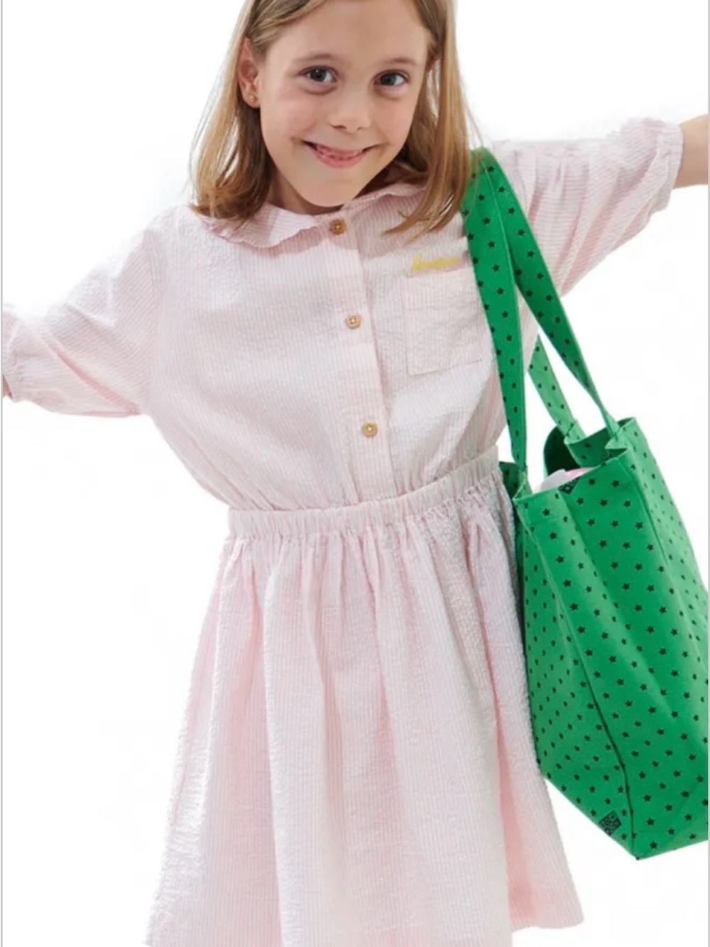 Bonton Girls Georgia Seersucker Light Pink Button-Front Dress with Collar
